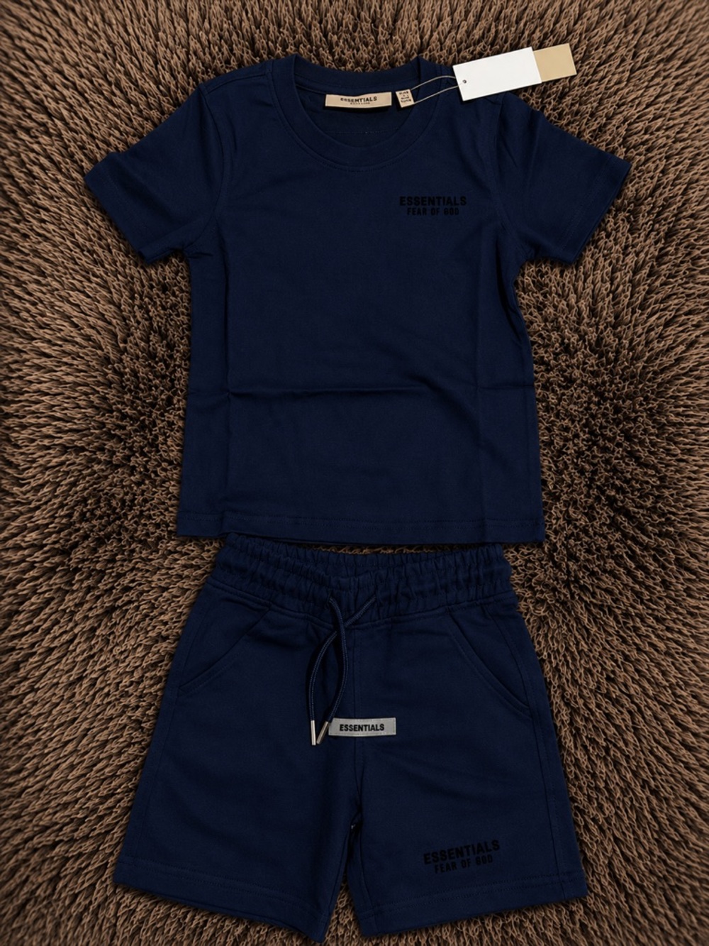 Fear of God Essentials Kids Navy & Black Logo Tee and Shorts Set
